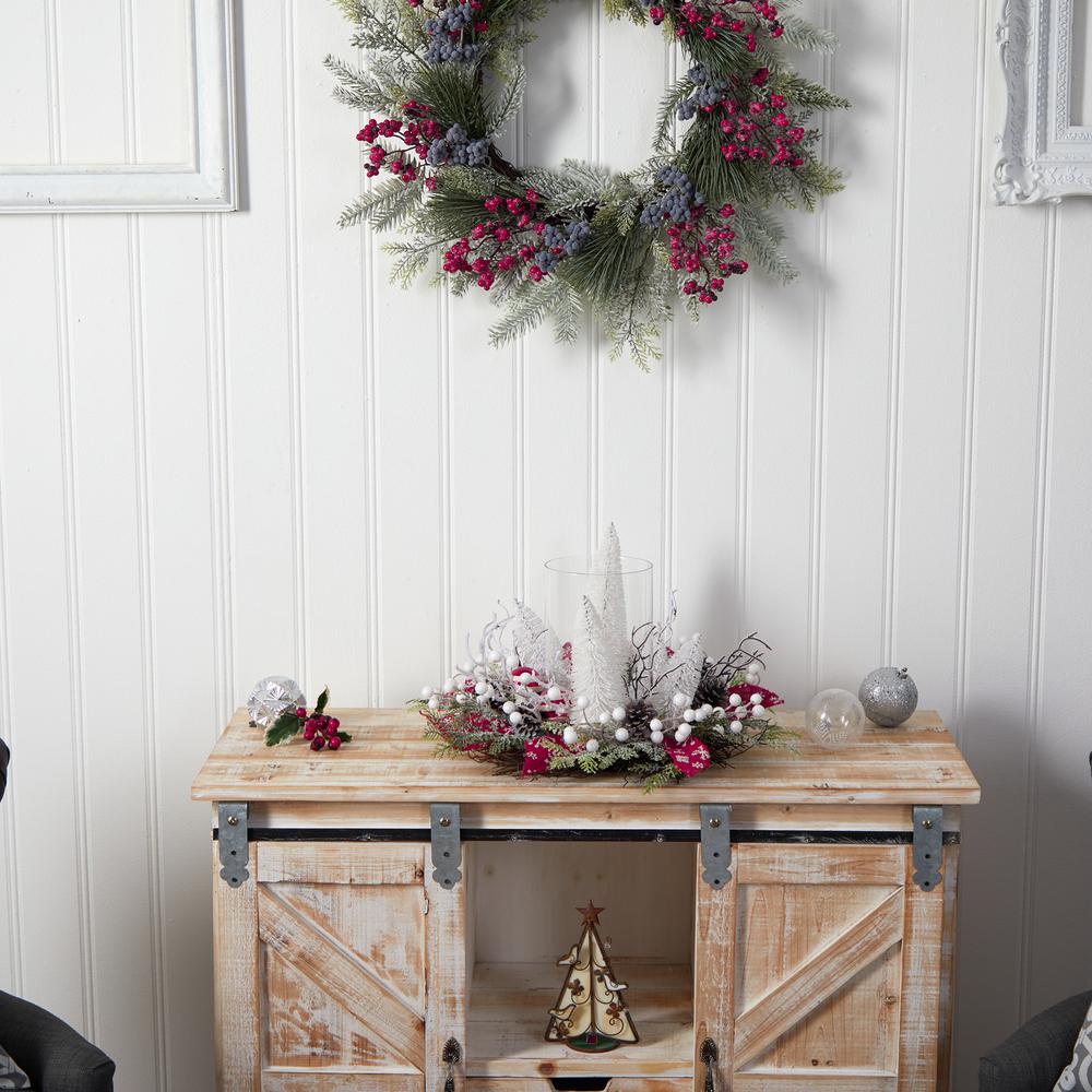 15in. Holiday Lighted Forest Candle Holder Table Christmas Artificial Arrangement. Picture 5
