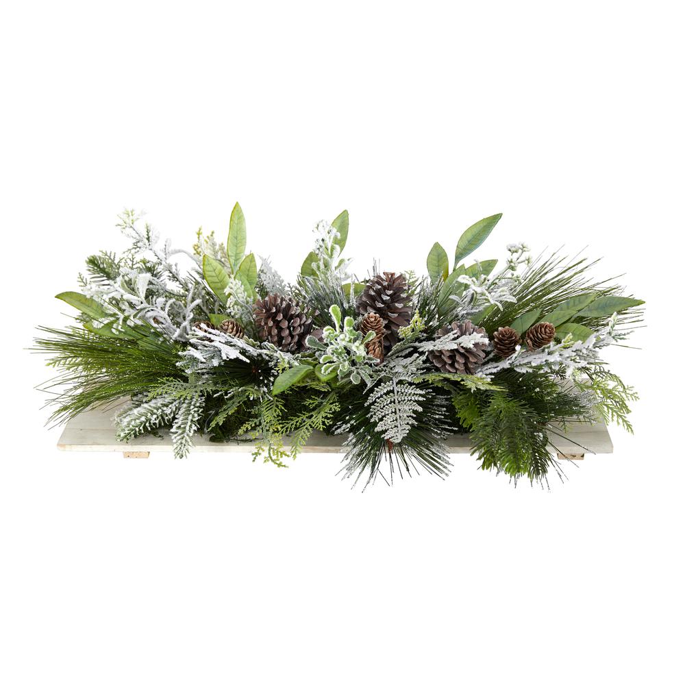 26in. Holiday Flocked Winter Christmas Artificial Arrangement Cutting Board Wall Décor or Table Arrangement. Picture 6