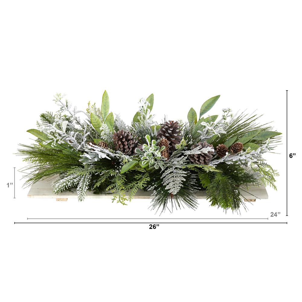 26in. Holiday Flocked Winter Christmas Artificial Arrangement Cutting Board Wall Décor or Table Arrangement. Picture 1