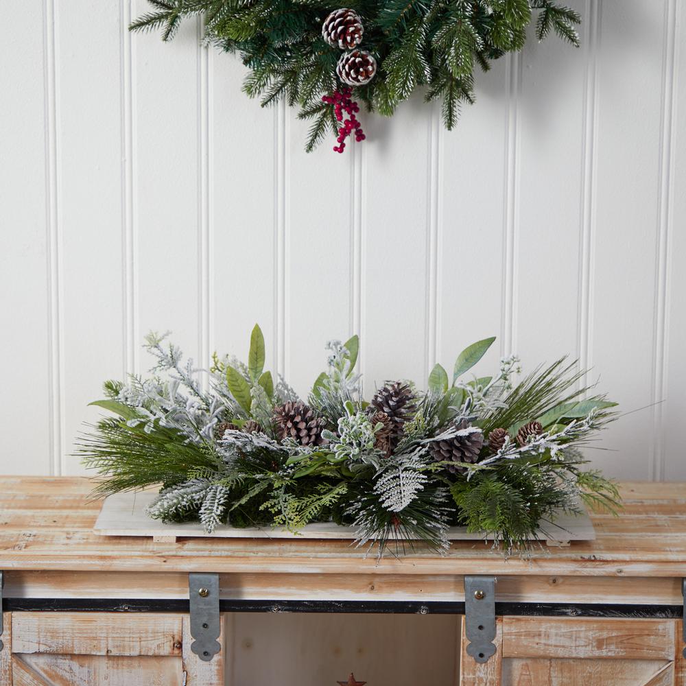 26in. Holiday Flocked Winter Christmas Artificial Arrangement Cutting Board Wall Décor or Table Arrangement. Picture 5