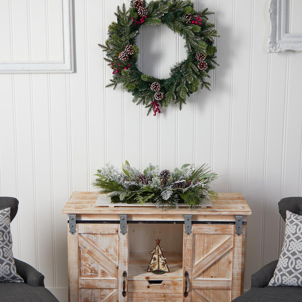 26in. Holiday Flocked Winter Christmas Artificial Arrangement Cutting Board Wall Décor or Table Arrangement. Picture 4