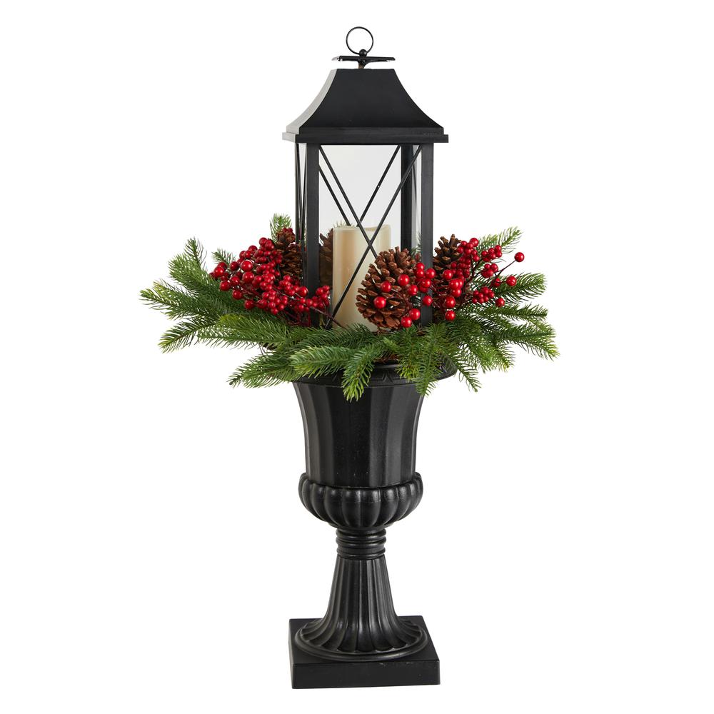 Decorative Urn with Large Lantern and Included LED Candle. Picture 1