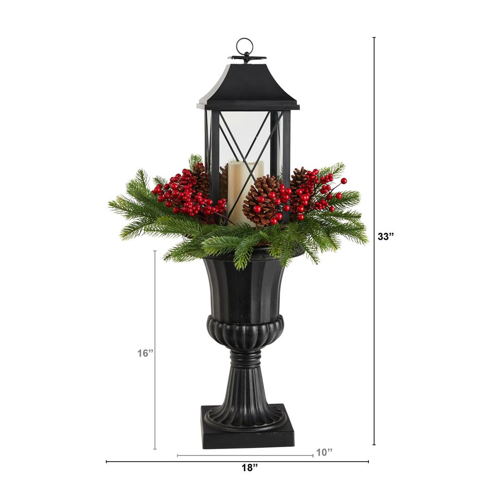 Decorative Urn with Large Lantern and Included LED Candle. Picture 2