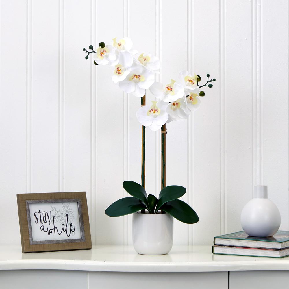 26in. Artificial Double Orchid Phalaenopsis with Decorative Vase (Real Touch). Picture 3