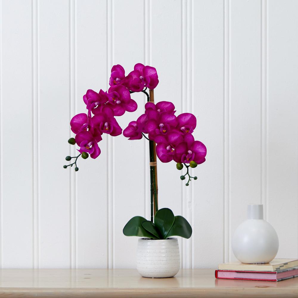 19in. Artificial Purple Orchid with Decorative Vase. Picture 3