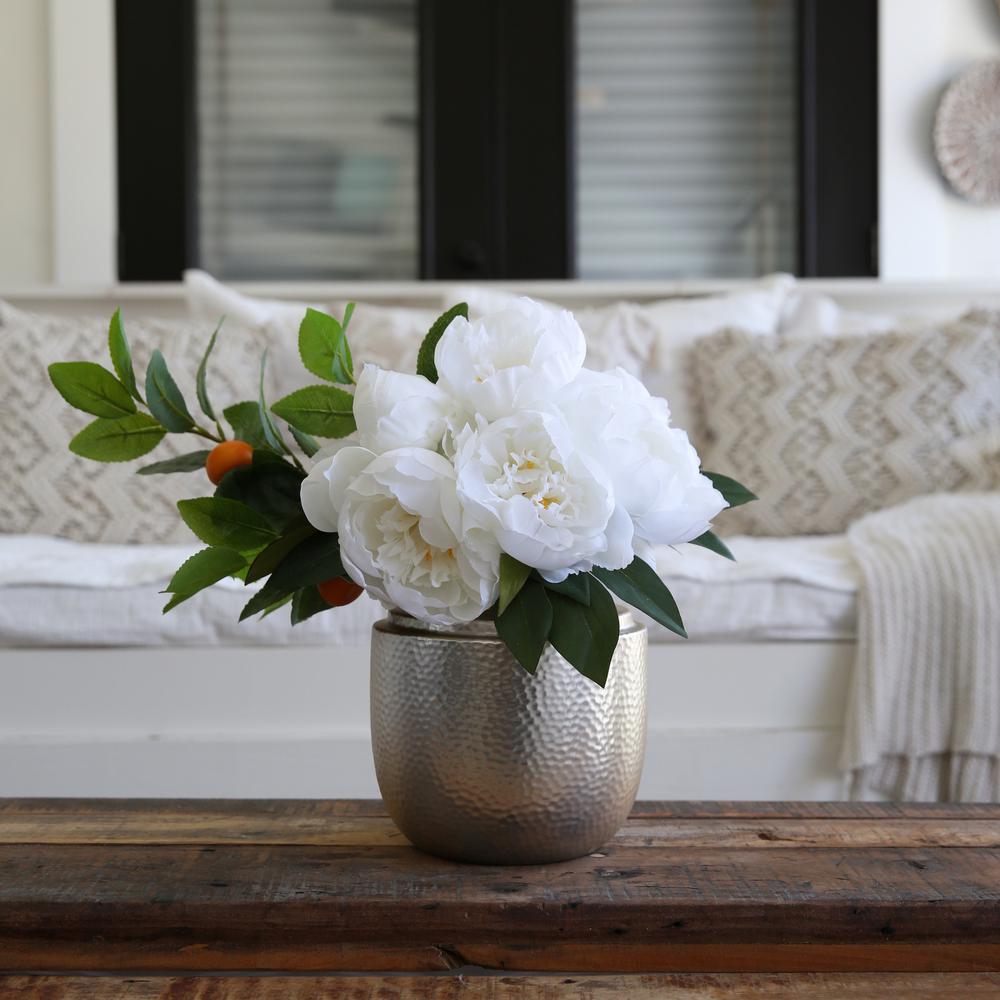 16in. Artificial Peony Dahlia Arrangement white Vase. Picture 4