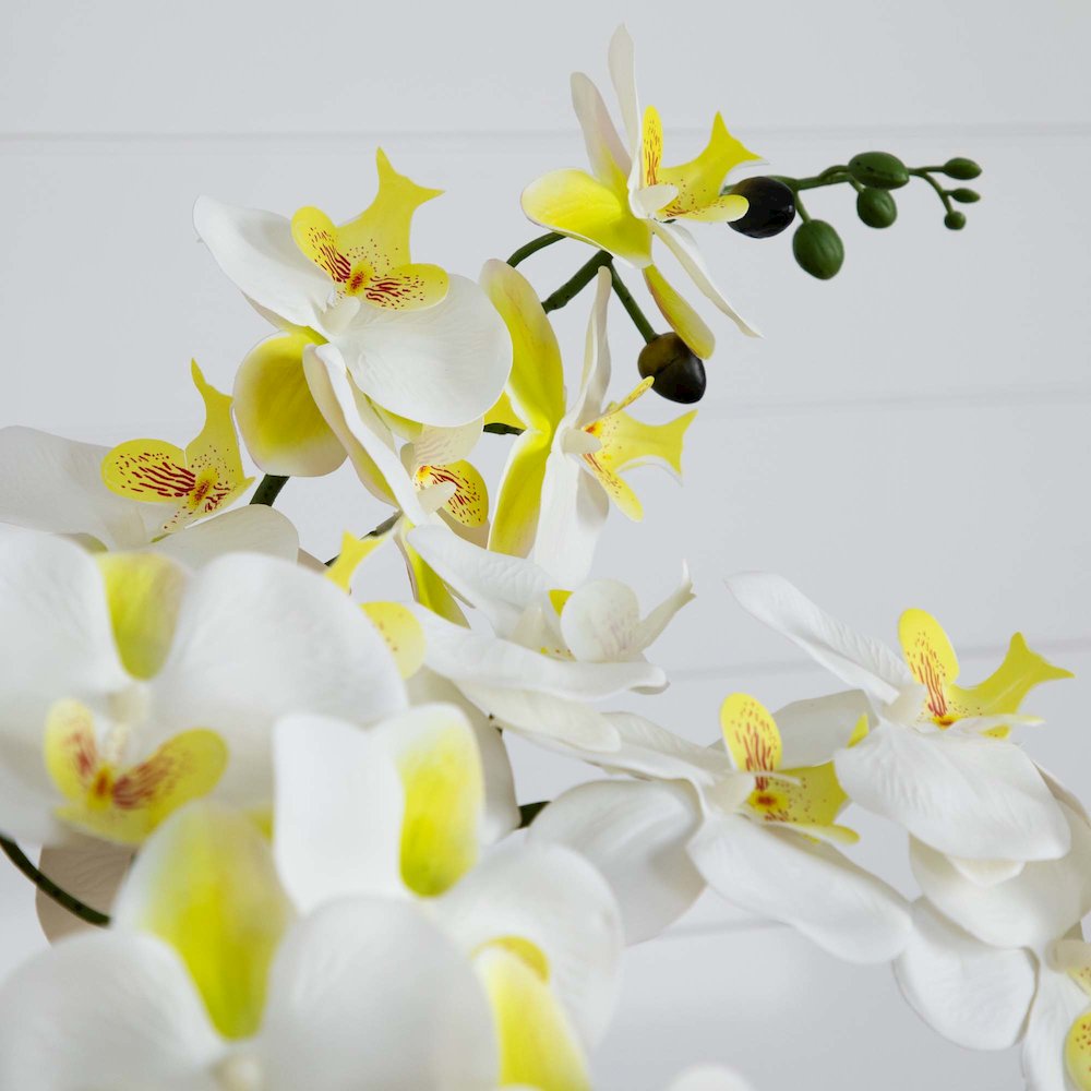 23in. Artificial Phalaenopsis Orchid Arrangement in White Ceramic Planter. Picture 3