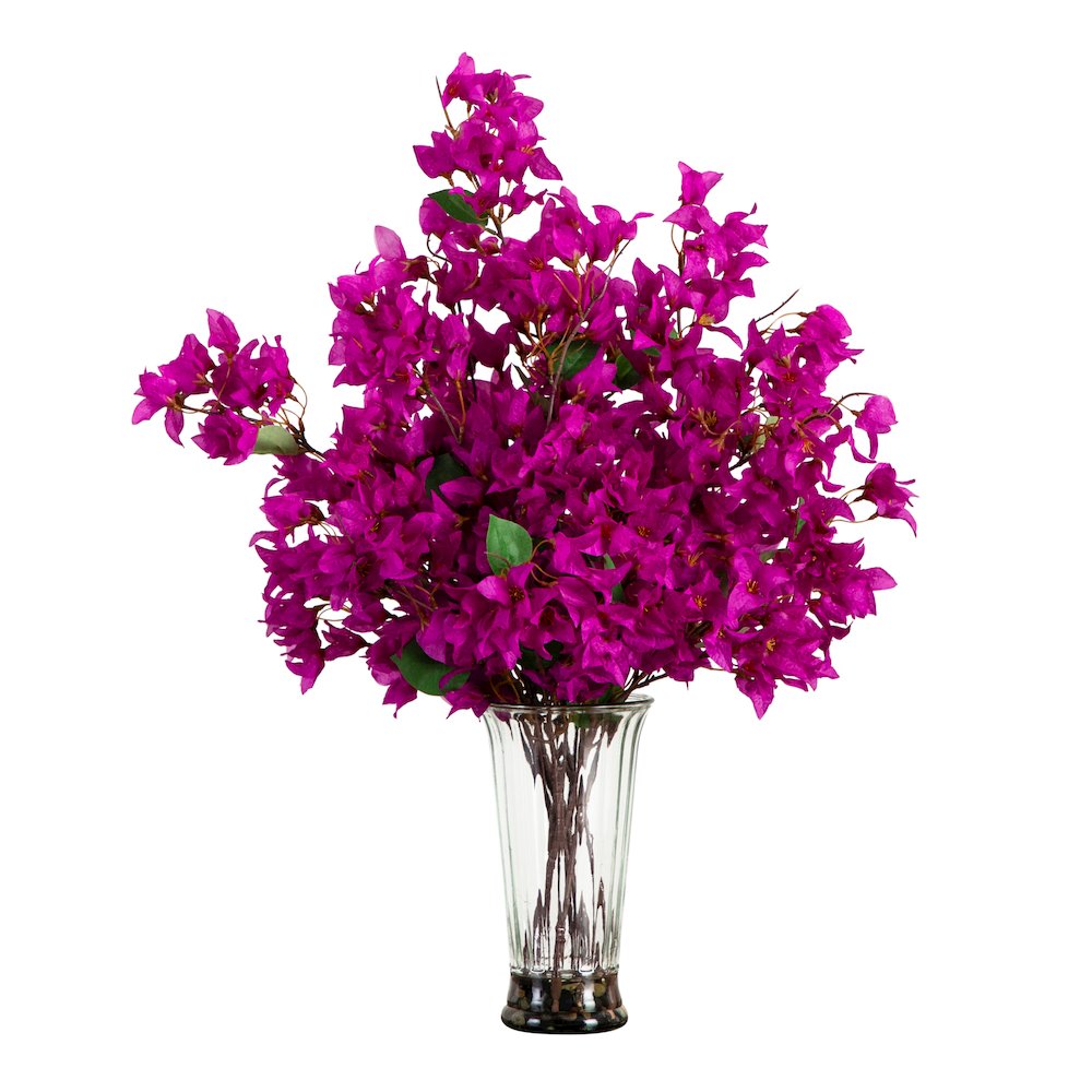 30in. Artificial Bougainvillea Arrangement in Glass Vase. Picture 5