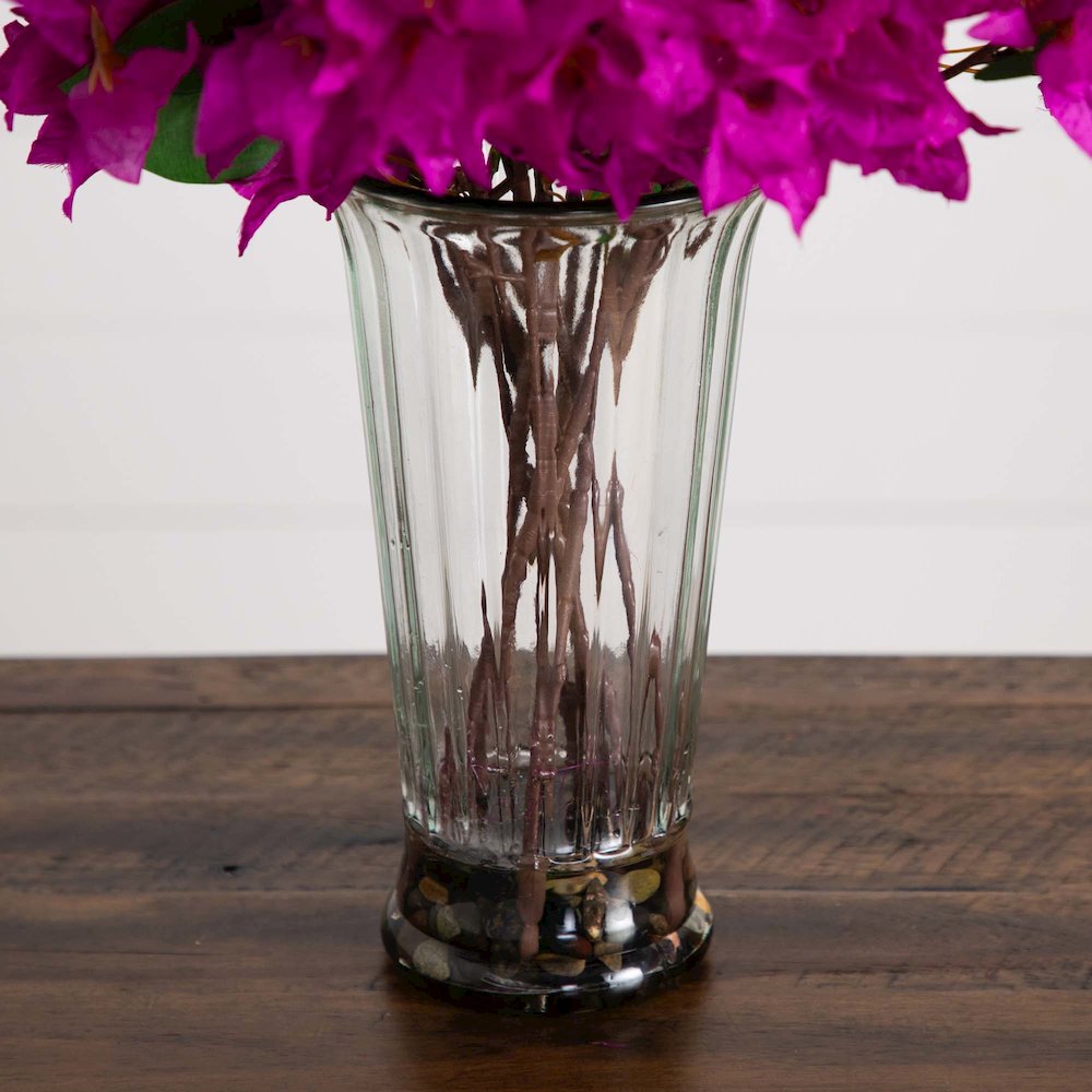 30in. Artificial Bougainvillea Arrangement in Glass Vase. Picture 3
