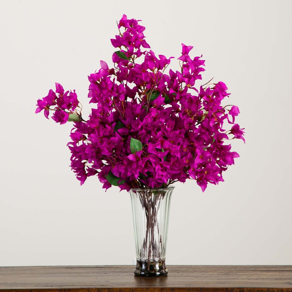 30in. Artificial Bougainvillea Arrangement in Glass Vase. Picture 6