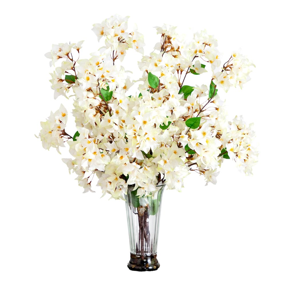 30in. Artificial Bougainvillea Arrangement in Glass Vase. Picture 1
