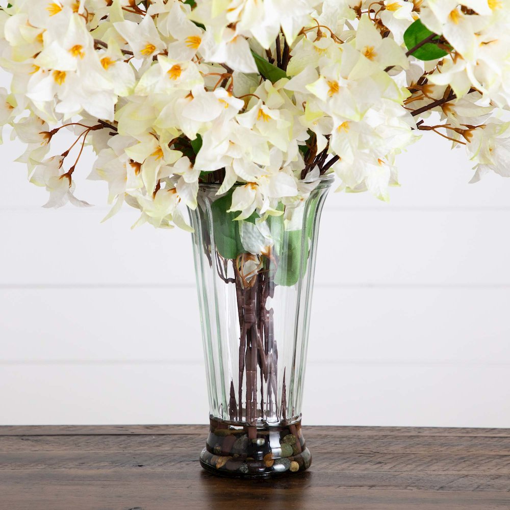30in. Artificial Bougainvillea Arrangement in Glass Vase. Picture 5