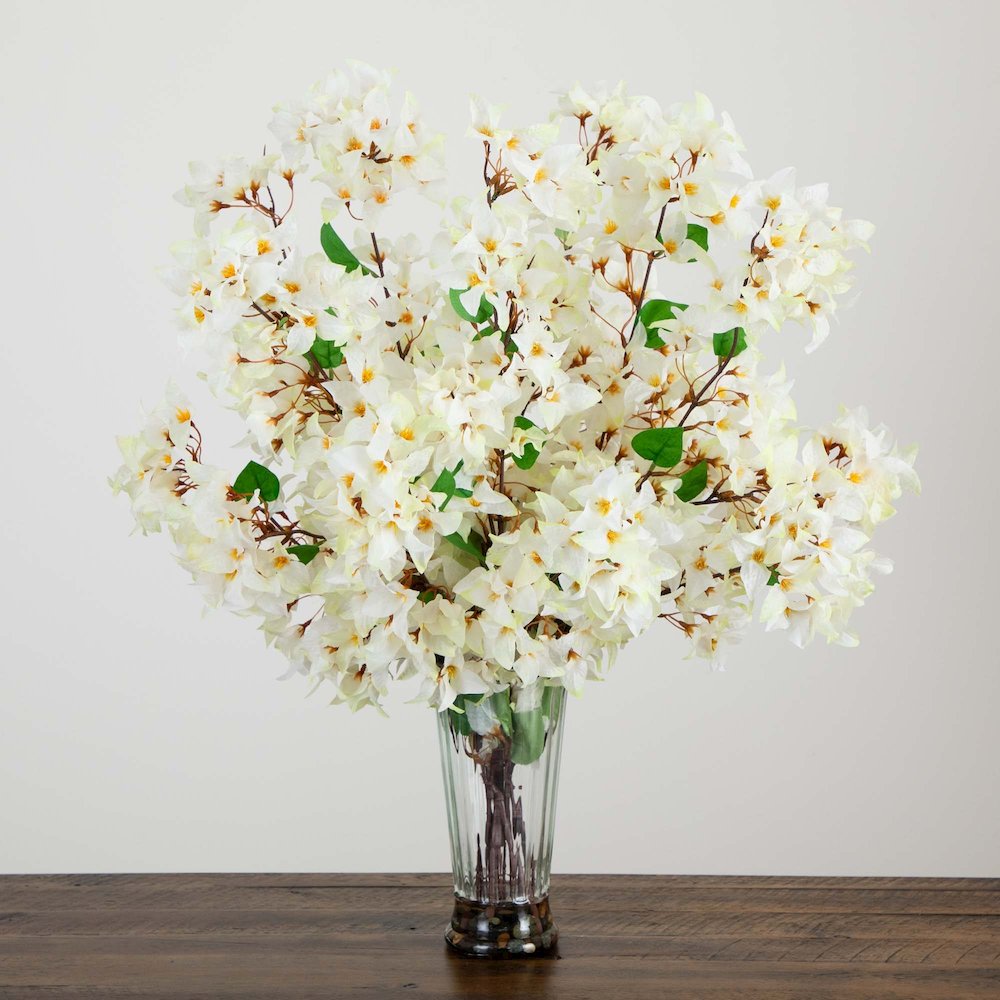 30in. Artificial Bougainvillea Arrangement in Glass Vase. Picture 2