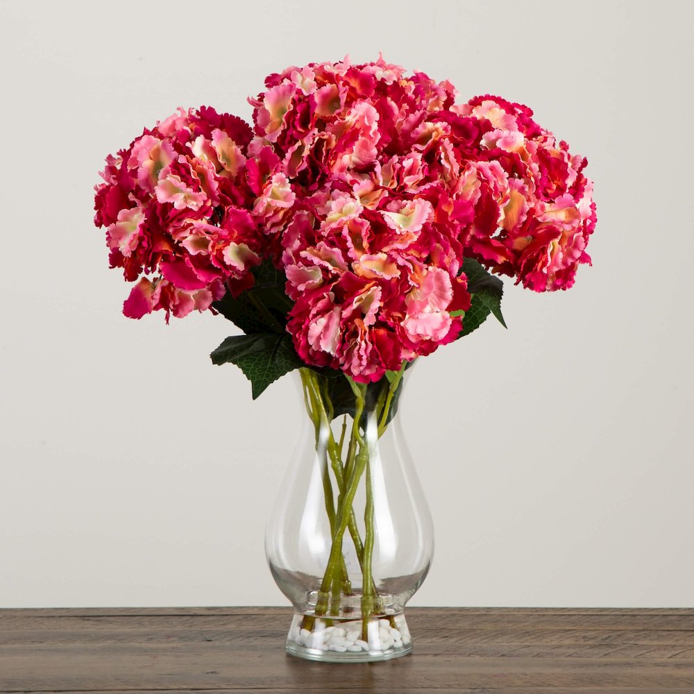 20in. Artificial Hydrangea Arrangement in Glass Vase. Picture 4