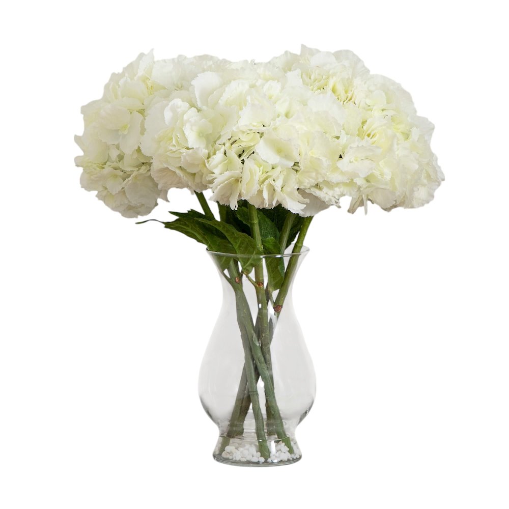 20in. Artificial Hydrangea Arrangement in Glass Vase. Picture 7