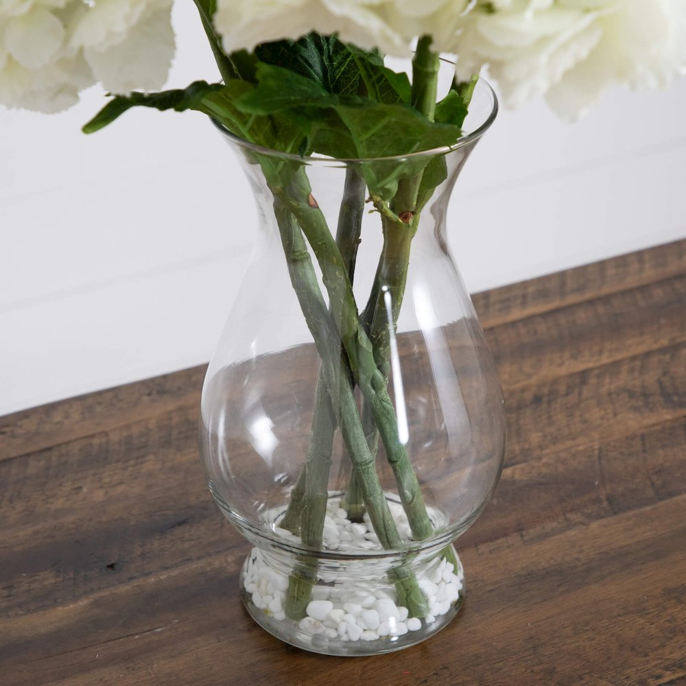 20in. Artificial Hydrangea Arrangement in Glass Vase. Picture 3