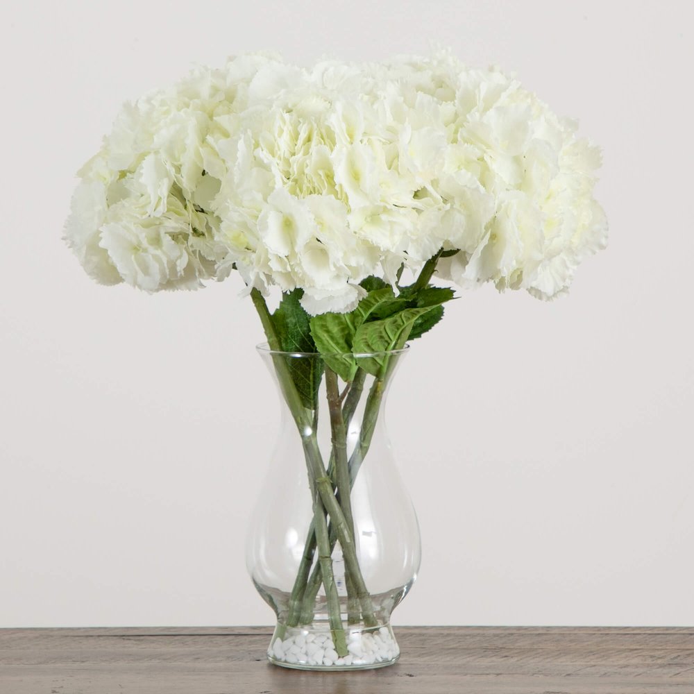 20in. Artificial Hydrangea Arrangement in Glass Vase. Picture 5