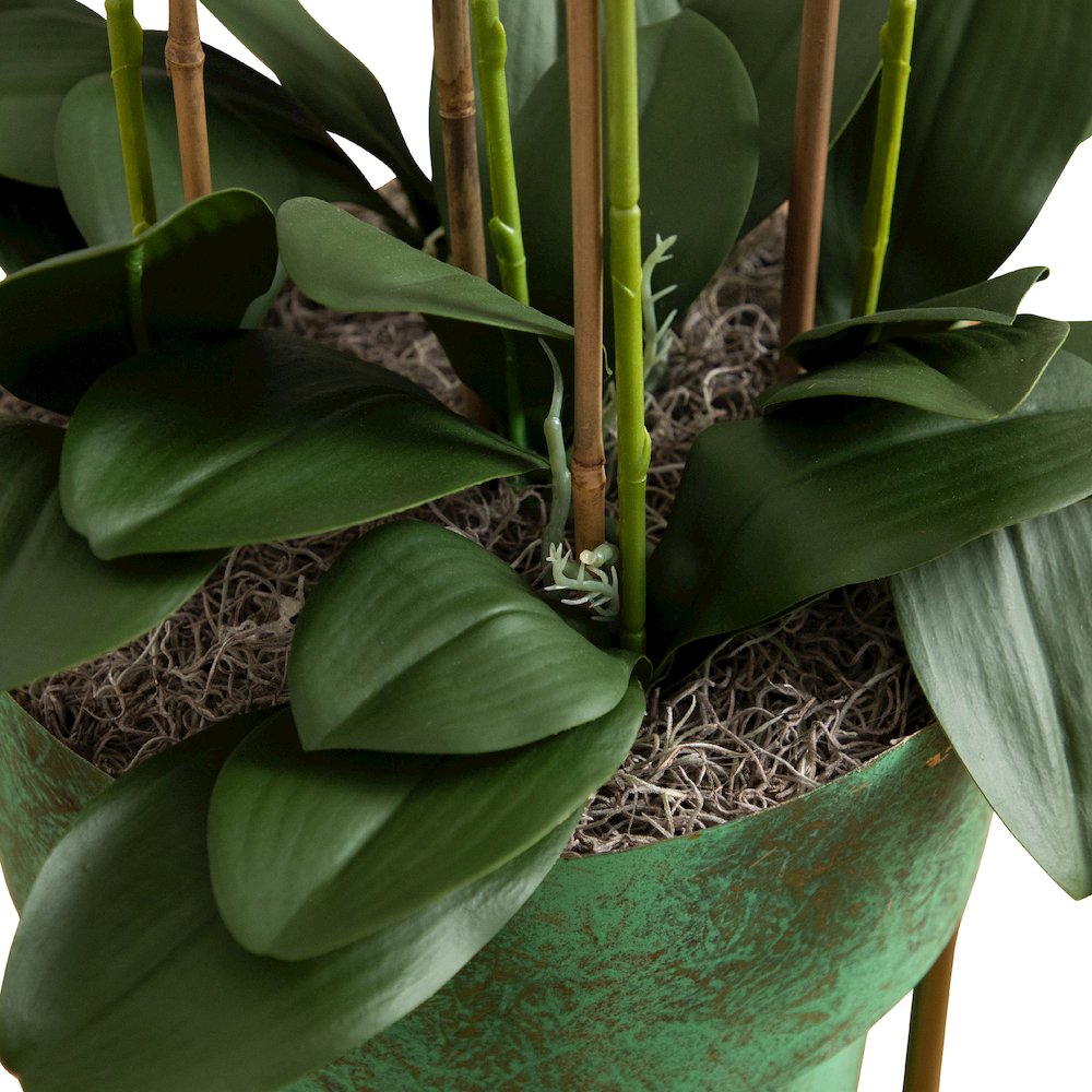 43in. Artificial Orchid Arrangement in Patina Metal Planter with Stand. Picture 4