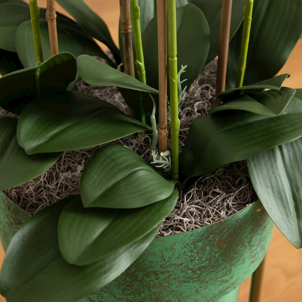 43in. Artificial Orchid Arrangement in Patina Metal Planter with Stand. Picture 8