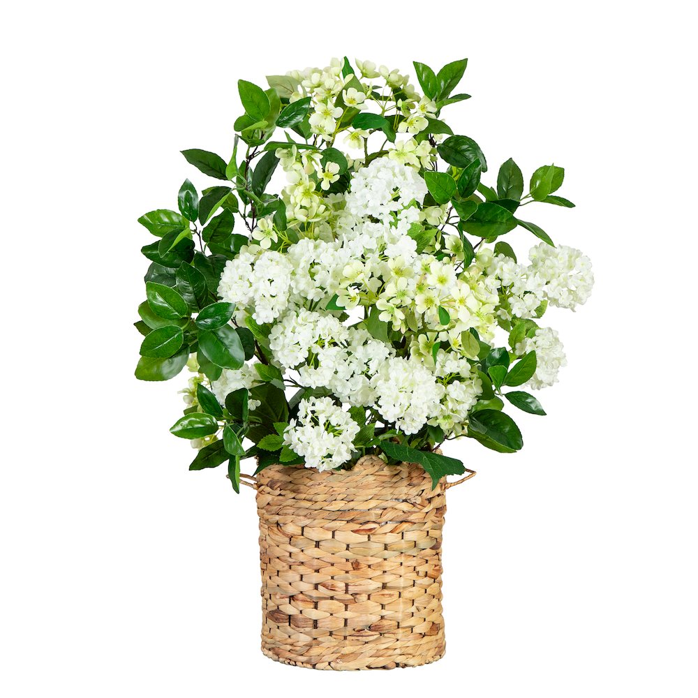 31in. Artificial Mixed Flower Arrangement in Hyacinth Weave Basket. Picture 1