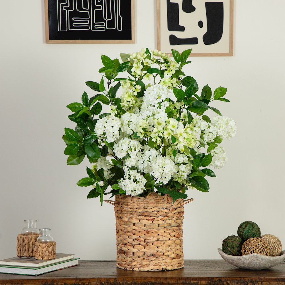 31in. Artificial Mixed Flower Arrangement in Hyacinth Weave Basket. Picture 6