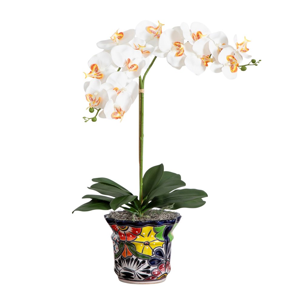 26in. Artificial Double Orchid Mexican Talavera Ceramic Planter. Picture 8