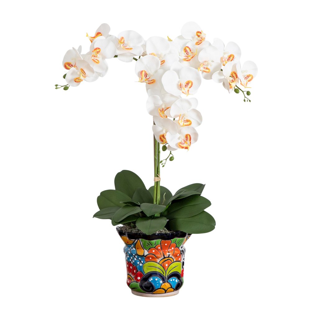 27in. Artificial Triple Orchid Mexican Talavera Ceramic Planter. Picture 7