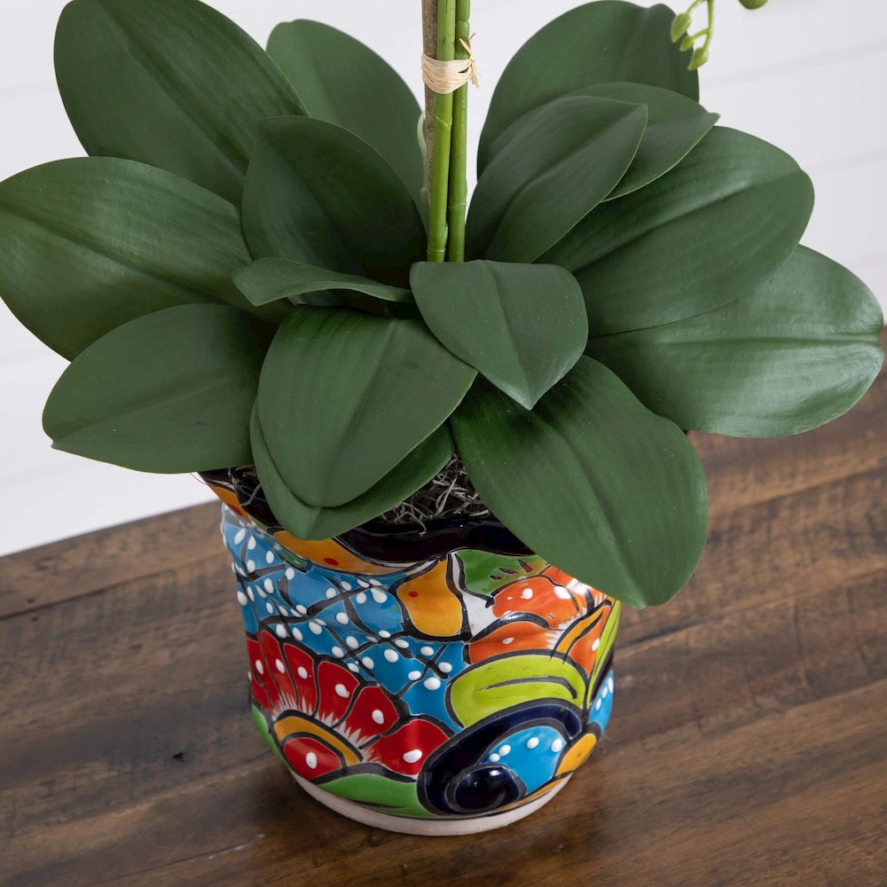 27in. Artificial Triple Orchid Mexican Talavera Ceramic Planter. Picture 3