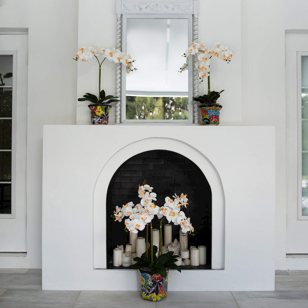 27in. Artificial Triple Orchid Mexican Talavera Ceramic Planter. Picture 4
