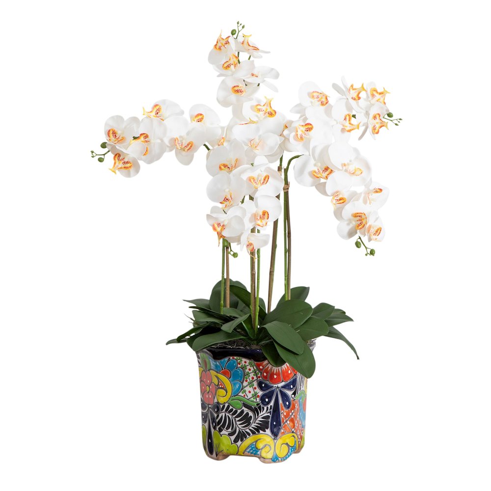 36in. Artificial Large Orchid Mexican Talavera Ceramic Planter. Picture 10