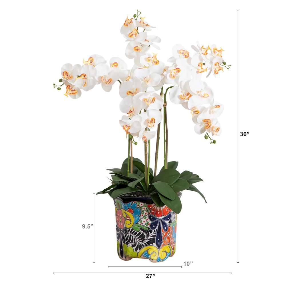 36in. Artificial Large Orchid Mexican Talavera Ceramic Planter. Picture 1