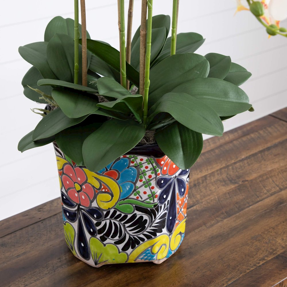 36in. Artificial Large Orchid Mexican Talavera Ceramic Planter. Picture 4