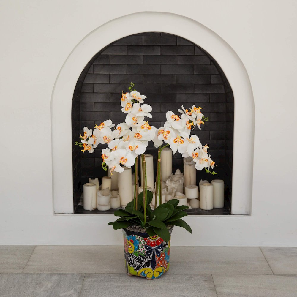 36in. Artificial Large Orchid Mexican Talavera Ceramic Planter. Picture 9