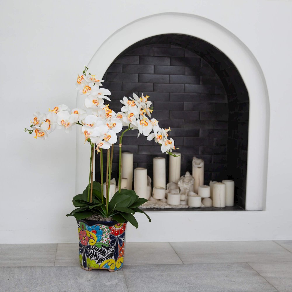 36in. Artificial Large Orchid Mexican Talavera Ceramic Planter. Picture 5