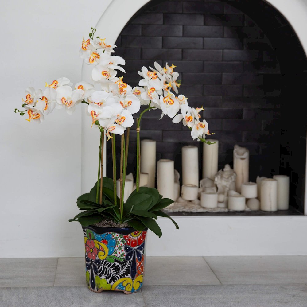 36in. Artificial Large Orchid Mexican Talavera Ceramic Planter. Picture 6