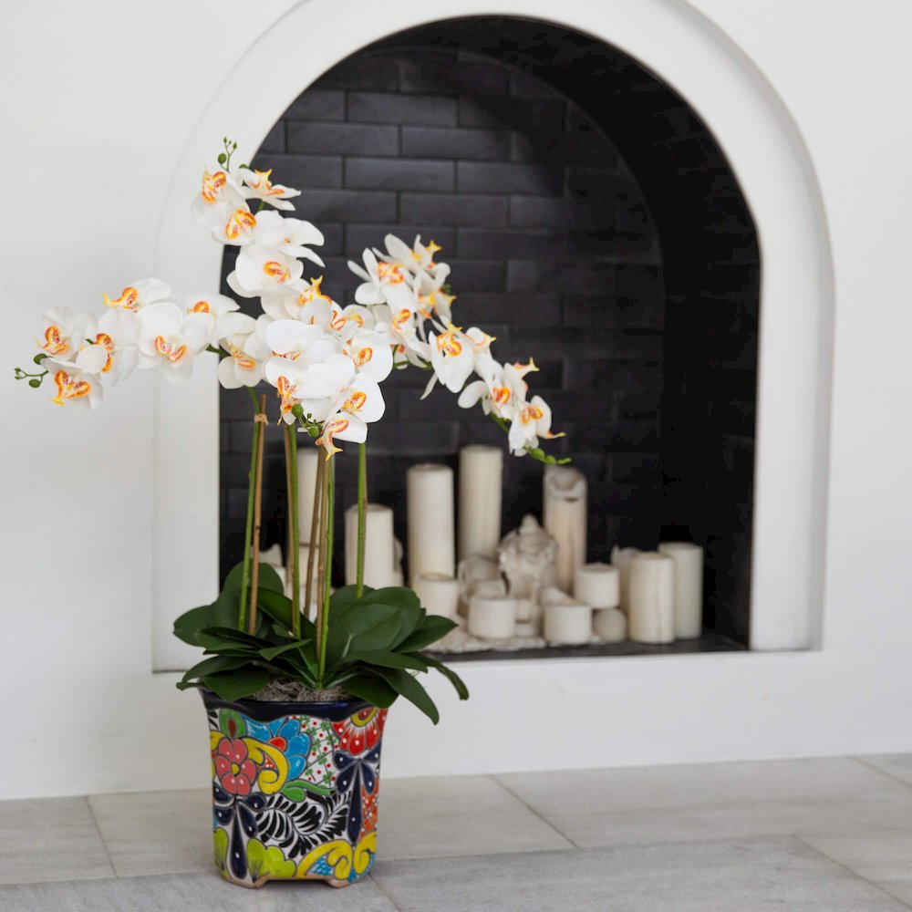 36in. Artificial Large Orchid Mexican Talavera Ceramic Planter. Picture 7