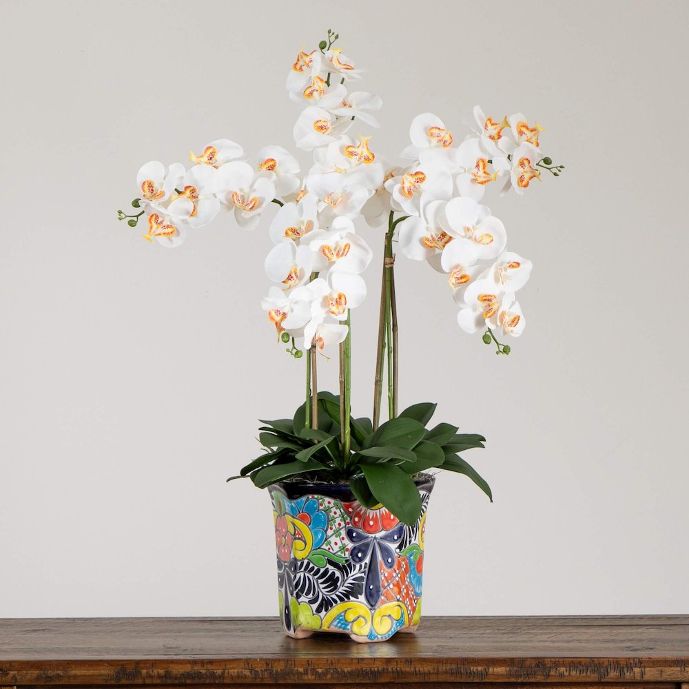 36in. Artificial Large Orchid Mexican Talavera Ceramic Planter. Picture 8