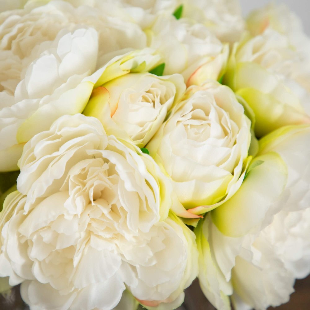 Wedding Collection 11in. Artificial Peony Arrangement in Glass Vase. Picture 4