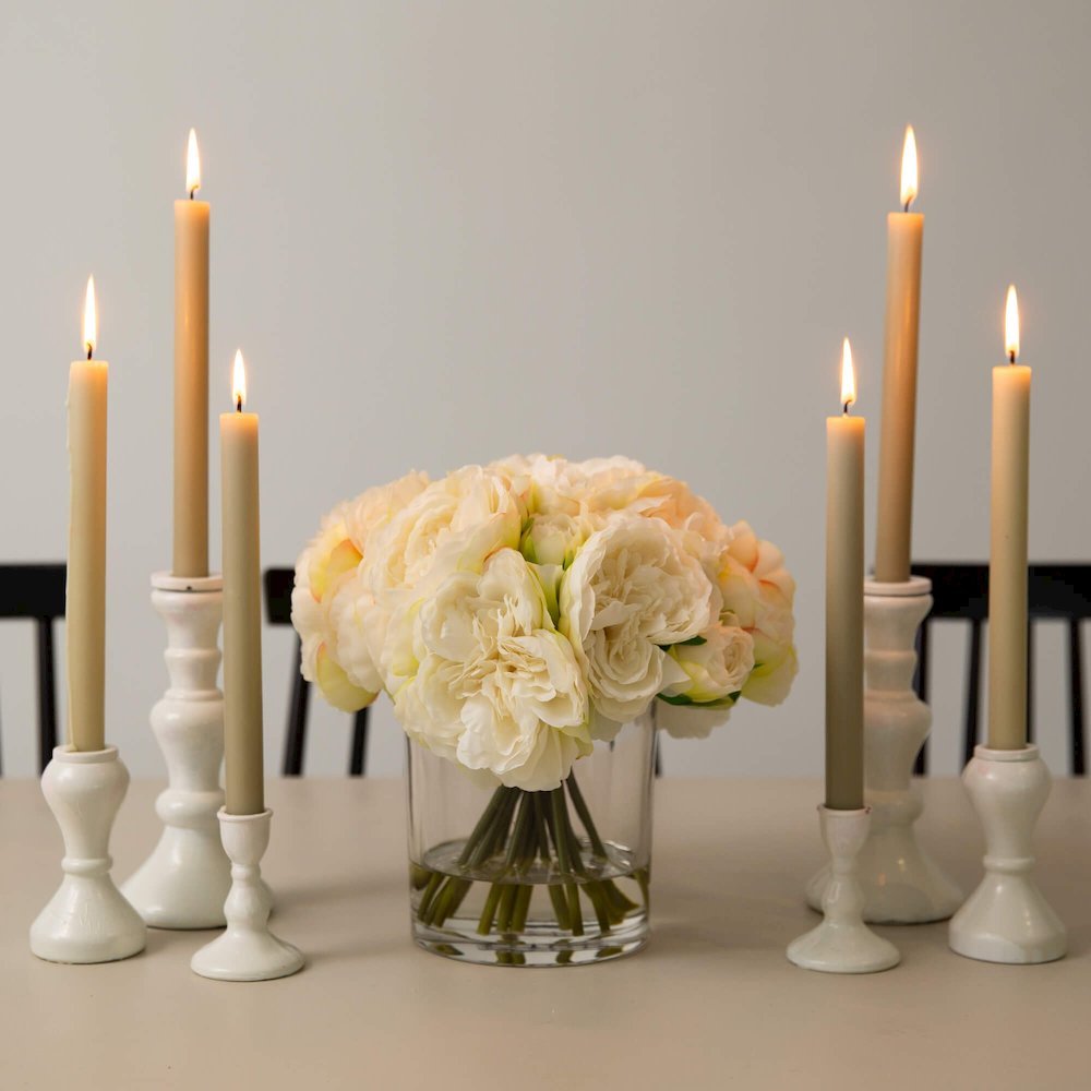 Wedding Collection 11in. Artificial Peony Arrangement in Glass Vase. Picture 2