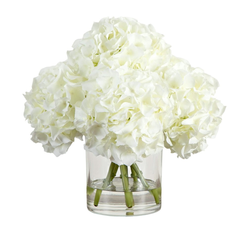 Wedding Collection 14in. Artificial Hydrangea Arrangement in Glass Vase. Picture 4