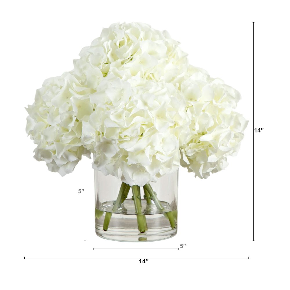 Wedding Collection 14in. Artificial Hydrangea Arrangement in Glass Vase. Picture 1