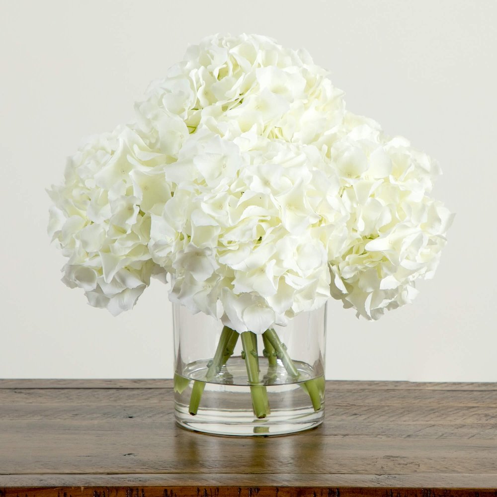 Wedding Collection 14in. Artificial Hydrangea Arrangement in Glass Vase. Picture 3