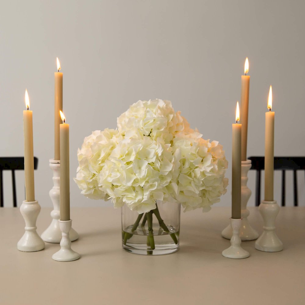 Wedding Collection 14in. Artificial Hydrangea Arrangement in Glass Vase. Picture 5