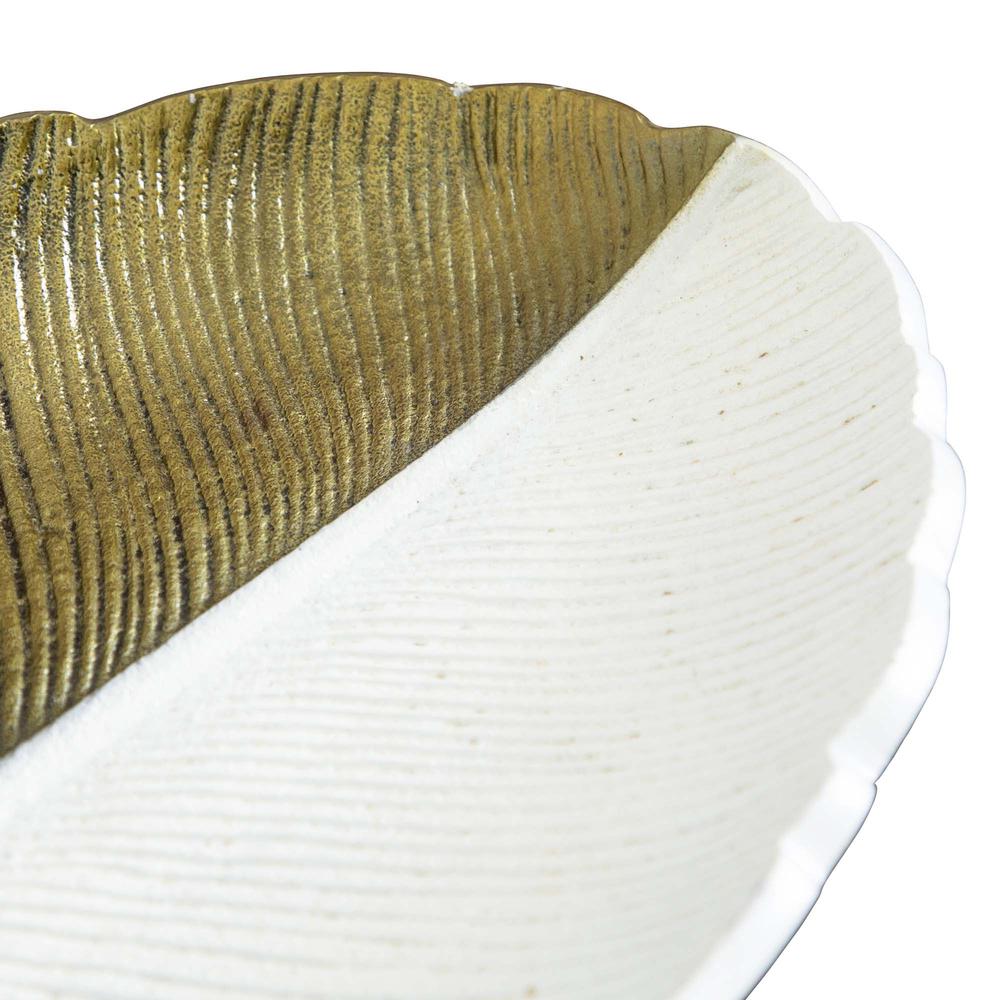 14in. Gold and White Leaf Decorative Accent Tray. Picture 2