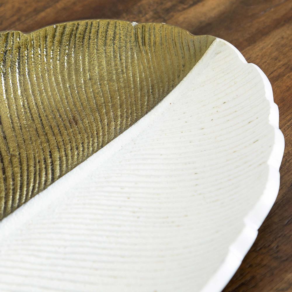 14in. Gold and White Leaf Decorative Accent Tray. Picture 5