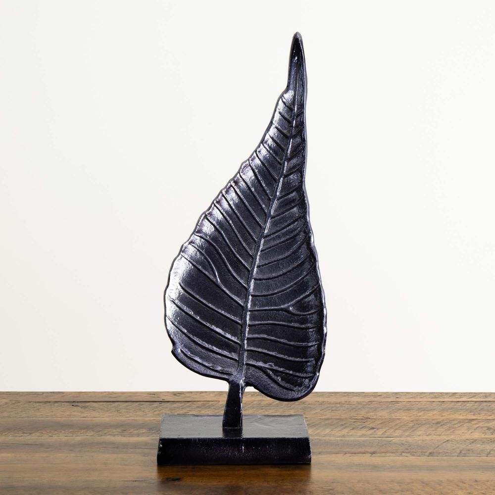 17in. Aluminum Bodhi Leaf Sculpture Decorative Accent. Picture 4