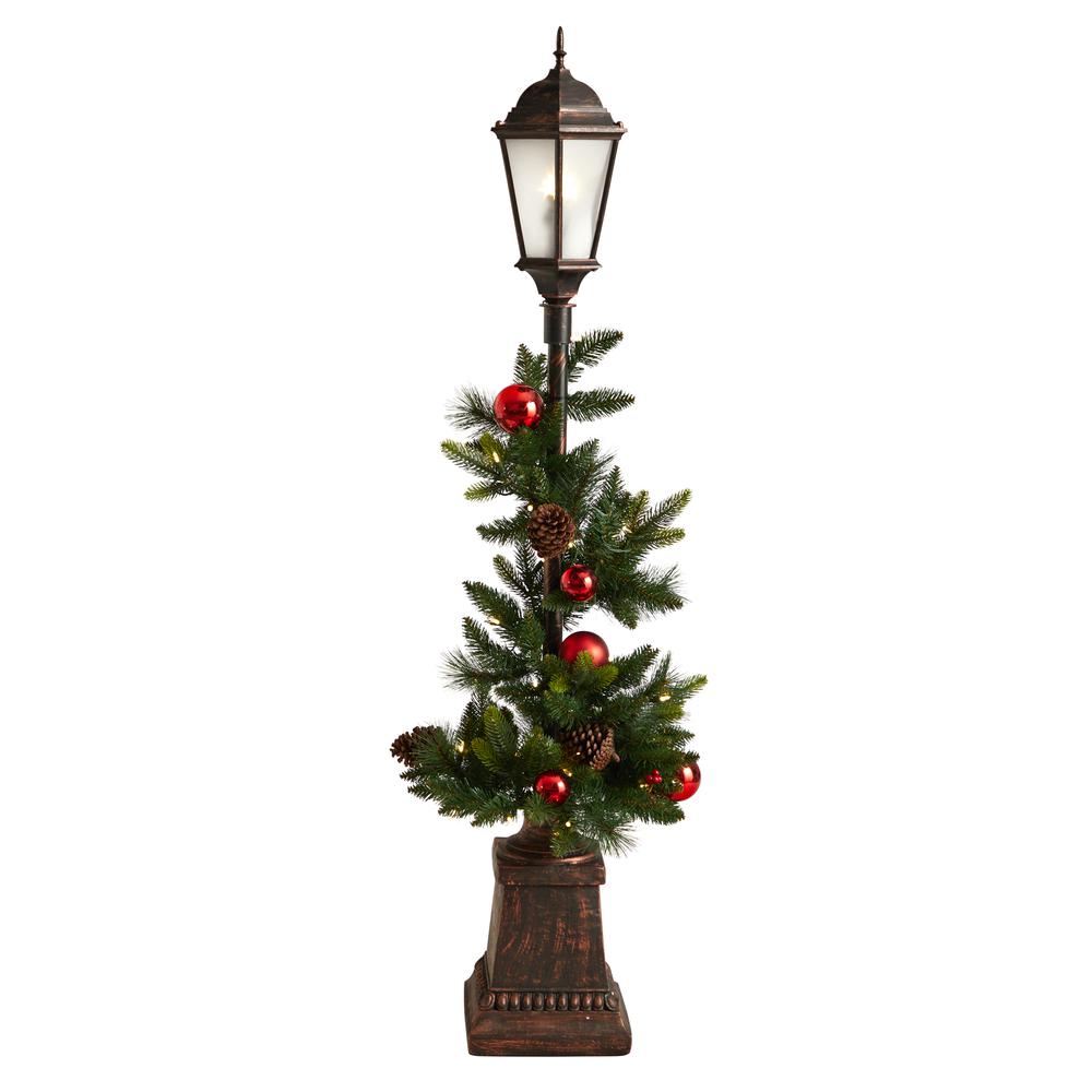 Holiday Decorated Lamp Post with Artificial Christmas Greenery. Picture 1