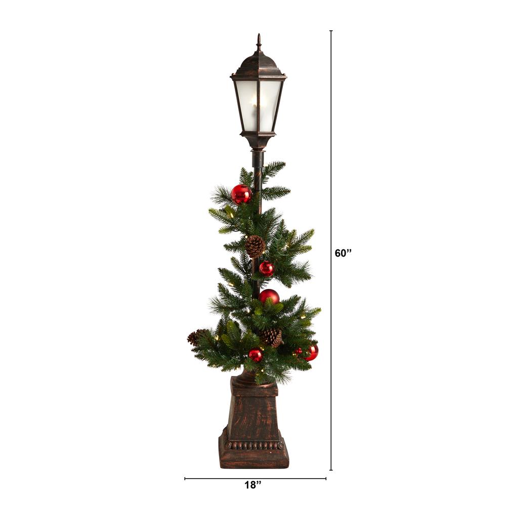 Holiday Decorated Lamp Post with Artificial Christmas Greenery. Picture 2