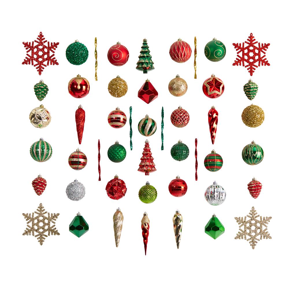 Holiday Deluxe Shatterproof, 52 Count Christmas Tree Ornament Box Set. Picture 1
