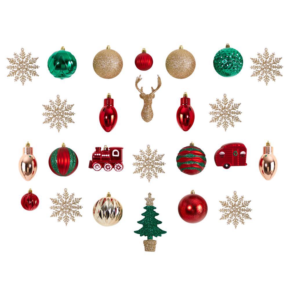 Holiday Deluxe Shatterproof, 25 Count Christmas Tree Ornament Box Set. Picture 1